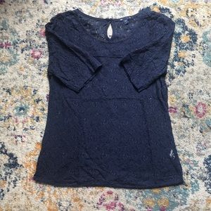 Gap Lace Short Sleeved Navy Top Size S